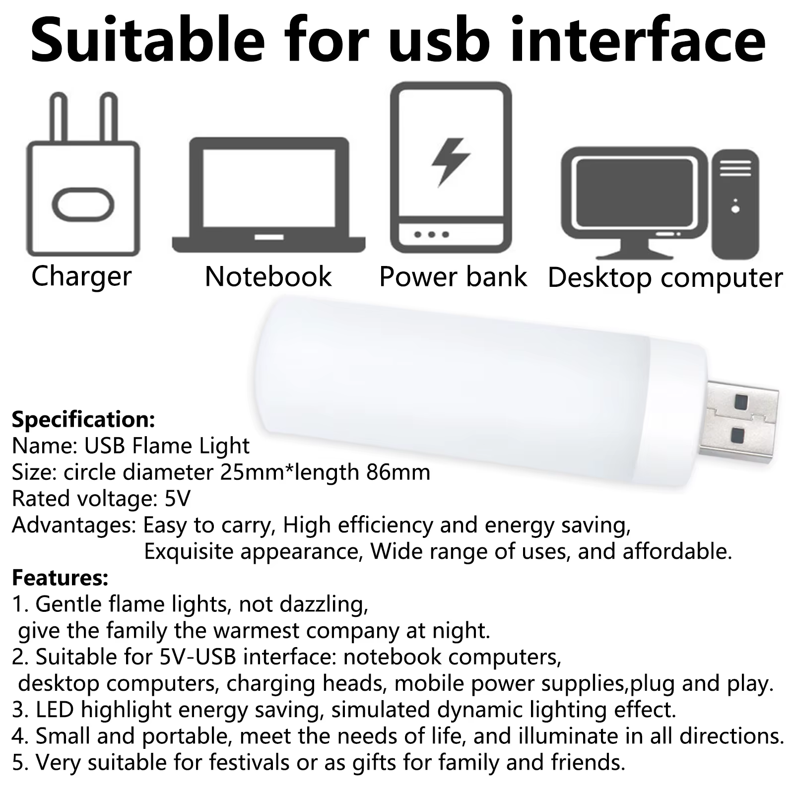LED USB atmosphère lumière flamme clignotant bougie lumières livre lampe pour batterie externe Camping éclairage