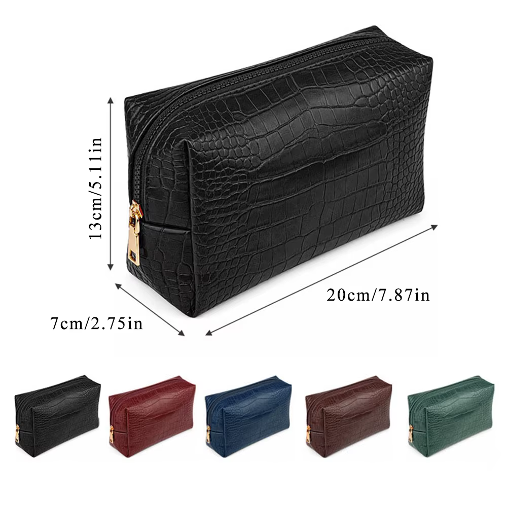 Sac de maquillage en PU personnalisé avec motif crocodile, grande capacité, sac à main pour femme, sac de toilette et de maquillage de voyage pour homme
