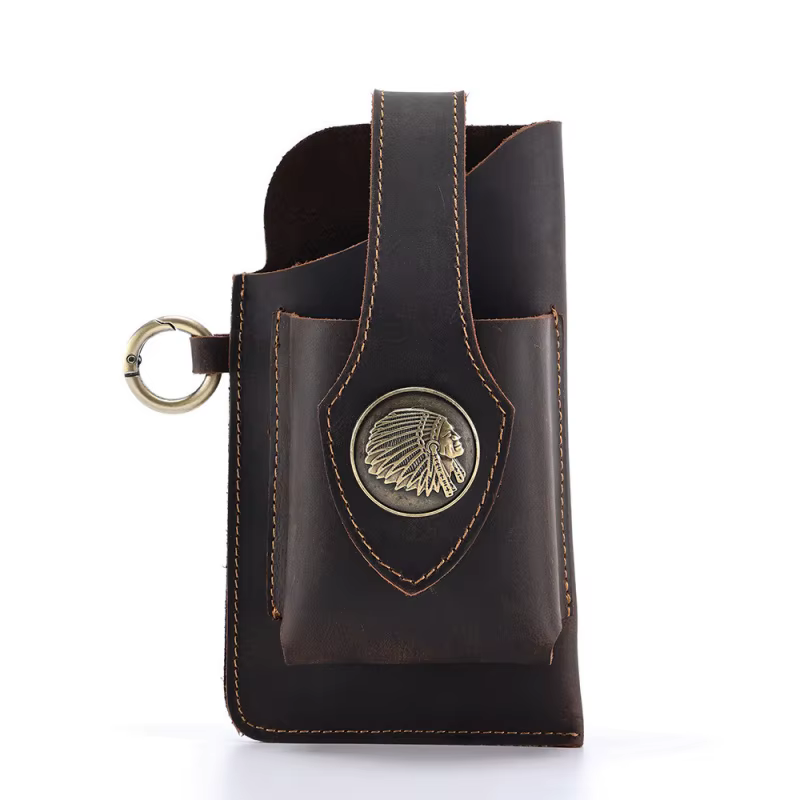 Sac de téléphone portable en cuir - Sac vintage en cuir de vachette pour homme - Sac banane tactique pour sports de plein air - Sac banane en cuir pour homme pour téléphone portable