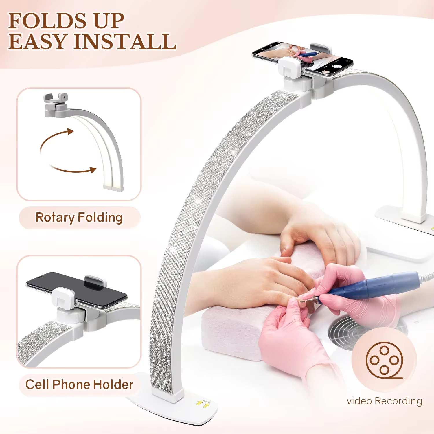 3000-6000K demi-lune lampe de Table à ongles pour le travail des cils pliable LED croissant manucure bureau lumière arc Salon de beauté éclairage de remplissage