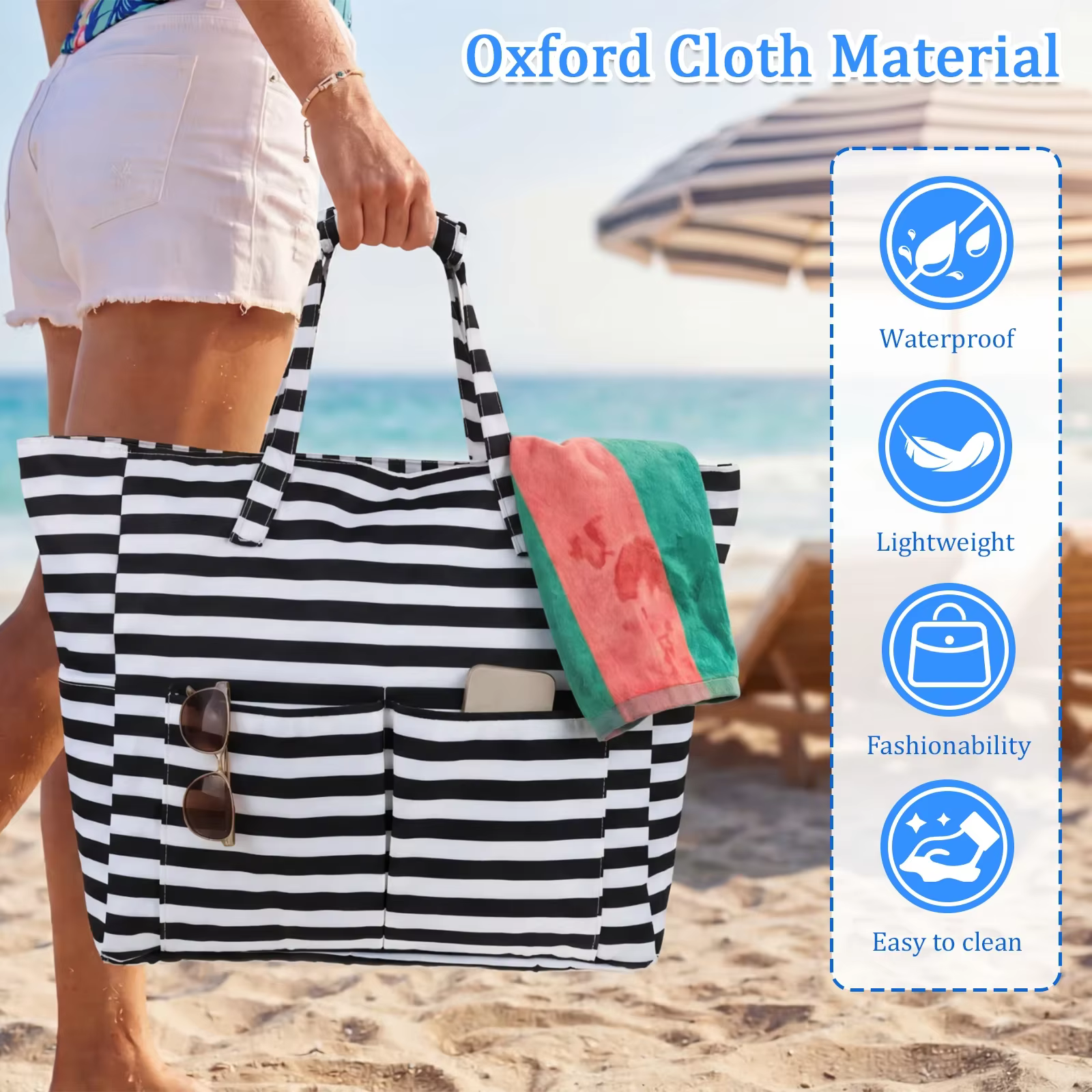 Sac de plage imperméable pour femmes, grand sac de transport avec compartiment étanche, sac de plage pliable résistant au sable, sac à bandoulière de voyage