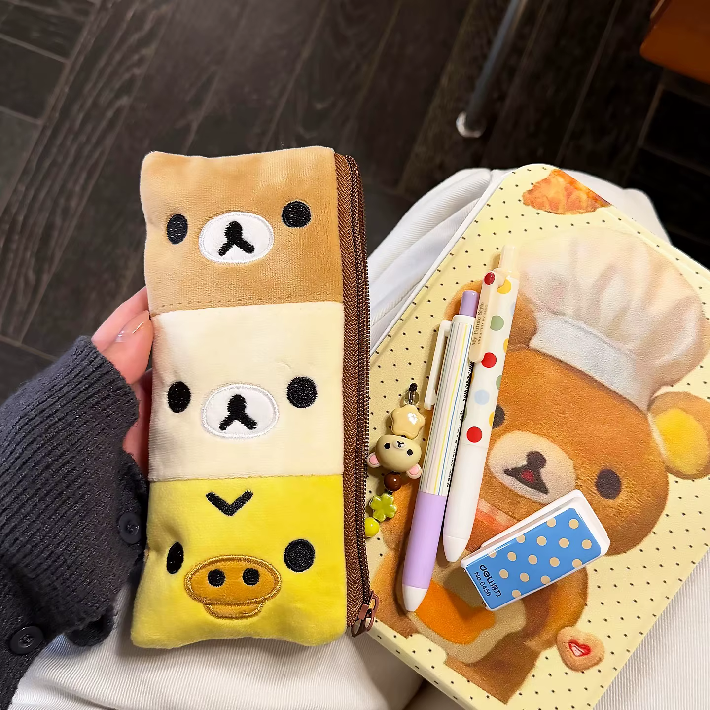 Trousse à crayons Kawaii Rilakkuma Kiiroitori, étui à crayons pour fille, pochette à stylos, trousse à crayons mignonne de dessin animé, sac de rangement, cadeau de festival