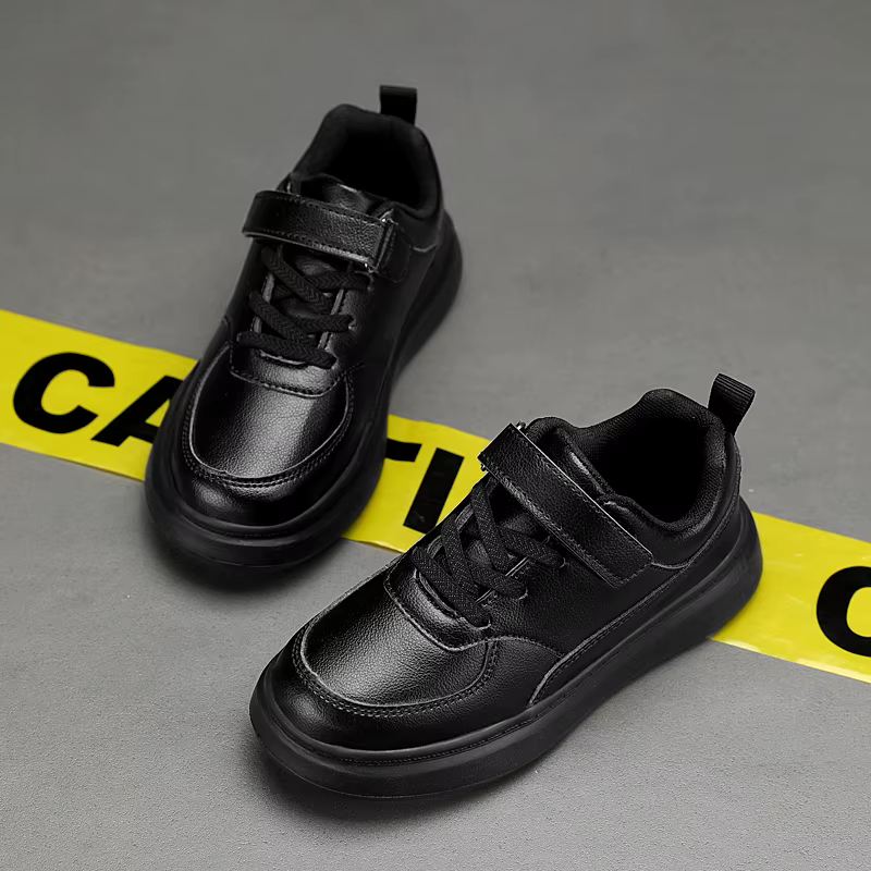 Chaussures de dehors Noires pour Enfant, Plates en Cuir, Blanches, Légères, Tennis, pour Garçon et Fille