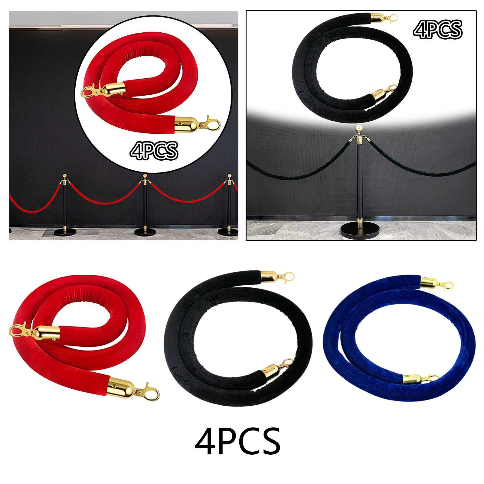 Corde de poteau en velours légère et polyvalente, accessoires optiques, ULde barrière de dîner pour les zones VIP, 4 pièces
