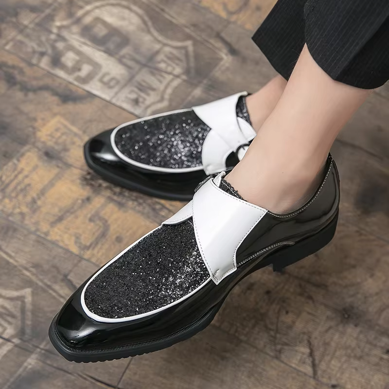 YEHENG Chaussures habillées à boucle dorée scintillante pour hommes