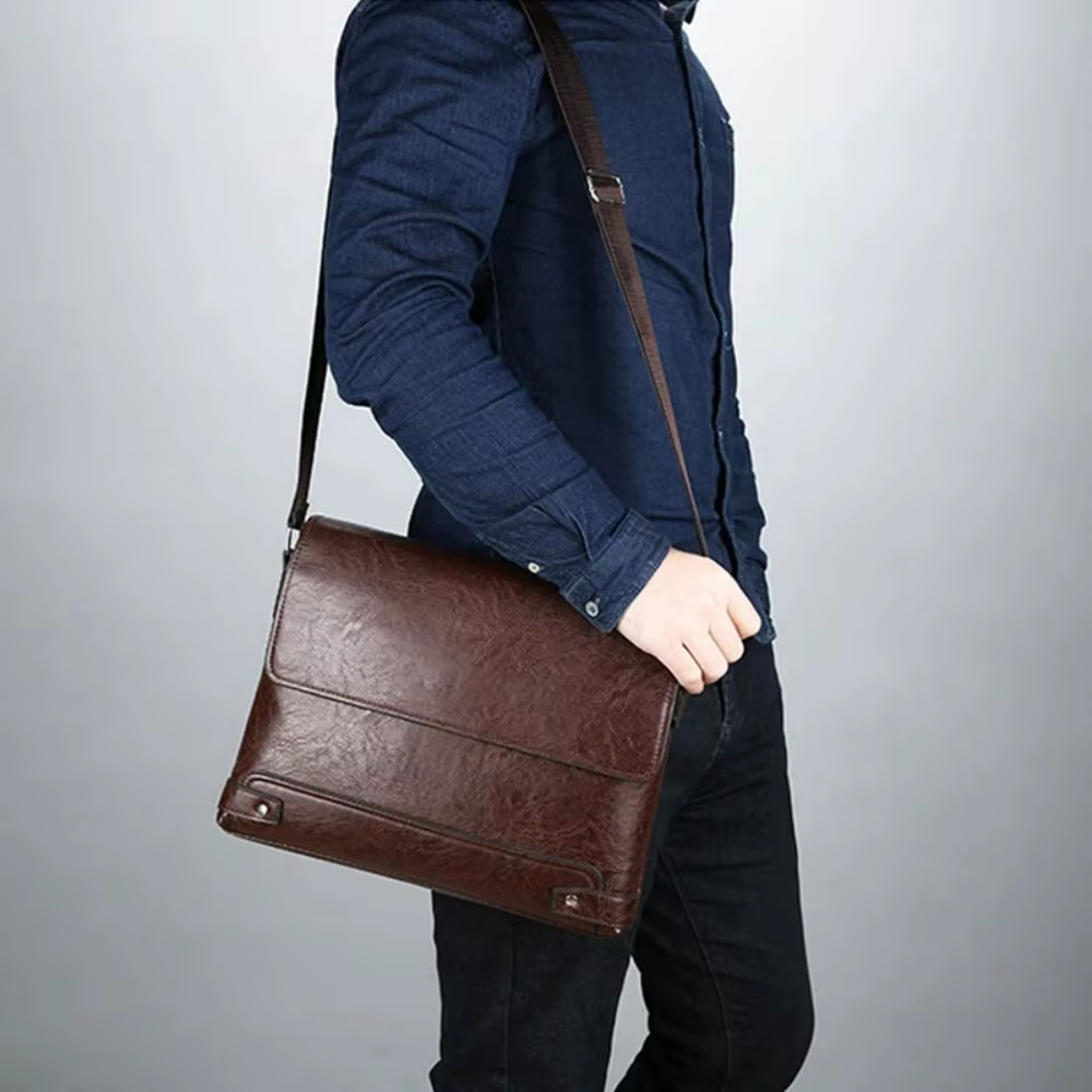 Porte-documents pour hommes en cuir PU fourre-tout Boston pour ordinateur portable épaule exécutif travail d'affaires messager bandoulière côté sac de créateur