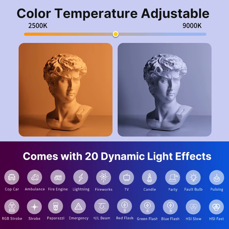 Ulanzi VL119 bâton lumineux coloré RGB portable 19.68 pouces baguette lumineuse LED portable CRI 95 + 2500K-9000K lampe de Studio de photographie