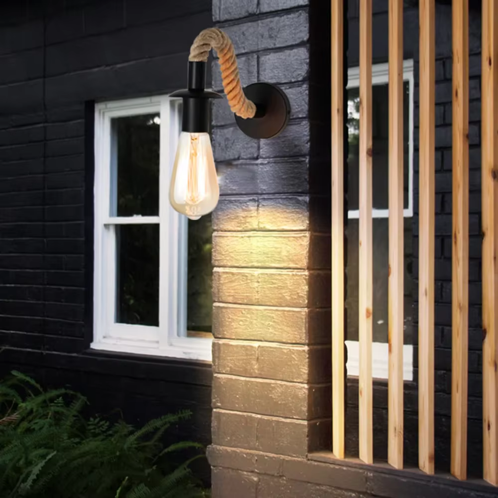 Rétro corde de chanvre conception E27 Edison ampoule fer applique intérieure maison Loft couloir mur LED lampe décoration industrielle applique murale