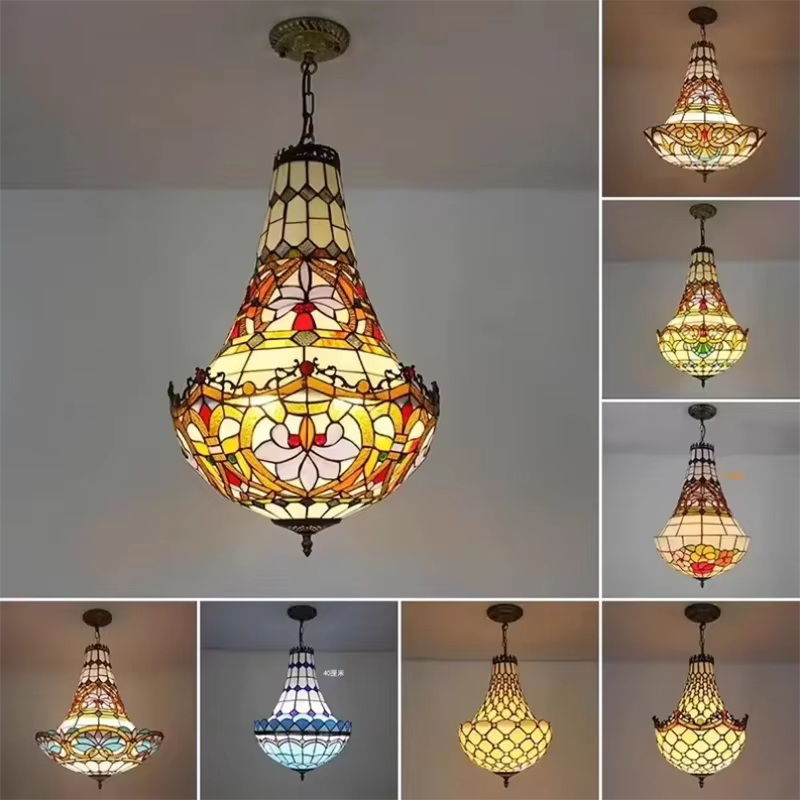 Lampe suspendue de Style Tiffany, vitrail Vintage méditerranéen, lampe de luxe, salon romantique, décoration de Restaurant