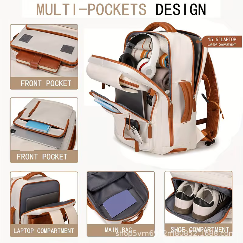 Sac à dos de voyage pour femme avec compartiment à chaussures adapté pour ordinateur portable de 15,6 pouces, sac à dos à bandoulière réglable