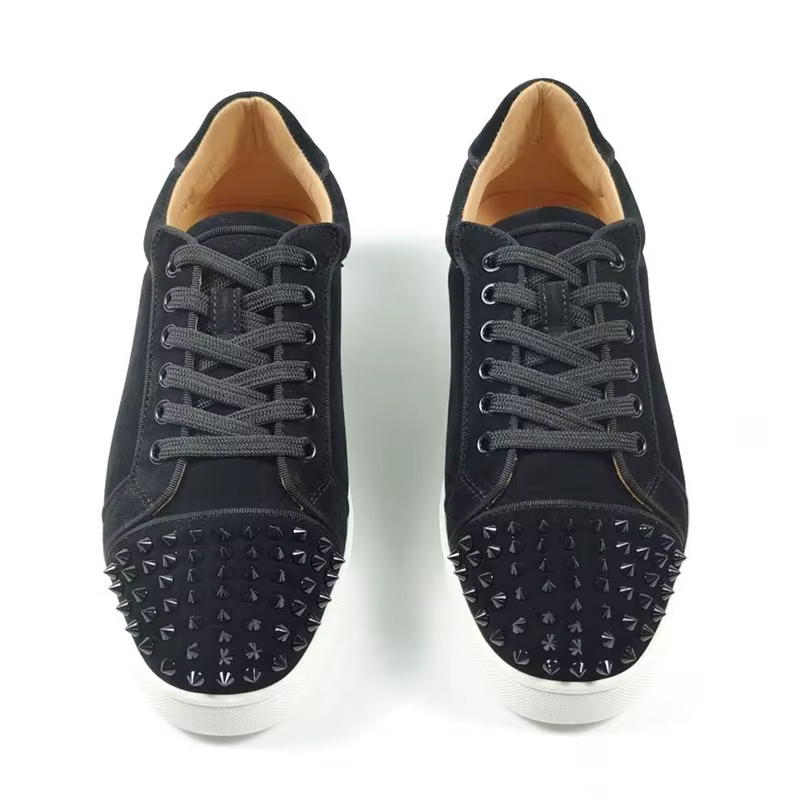 Hommes de luxe mode fête discothèque pointes chaussures cloutées à lacets appartements rivets chaussure noir élégant