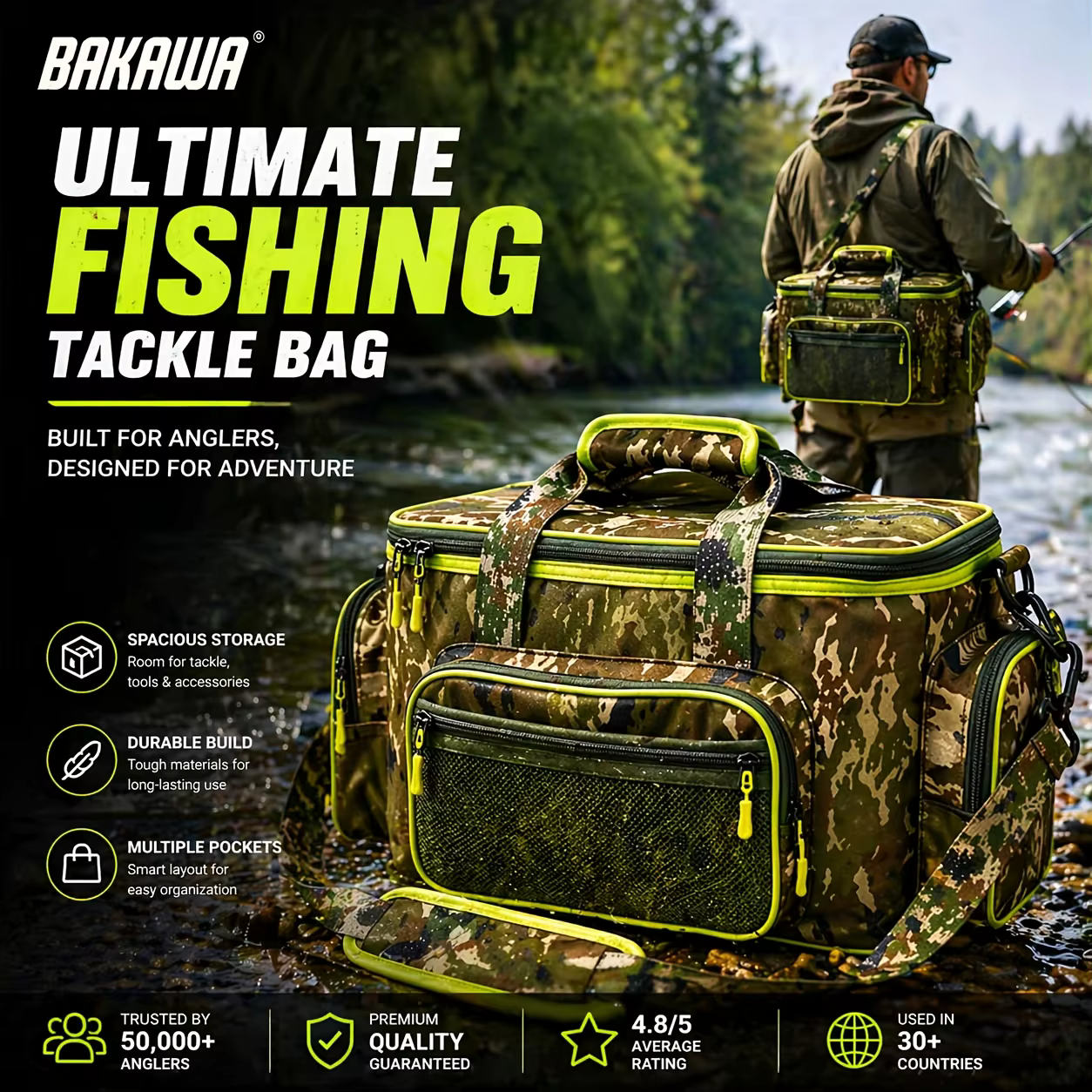 Sac à bandoulière de pêche BAKAWA grand format 36x24x25cm