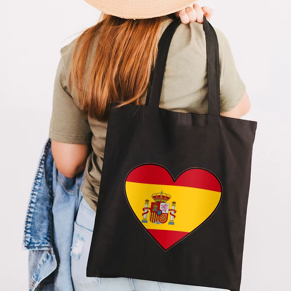 Sac d'école en toile pour femmes, grande capacité, fourre-tout à épaule, carte de drapeau de l'espagne, de dubaï, de dubaï