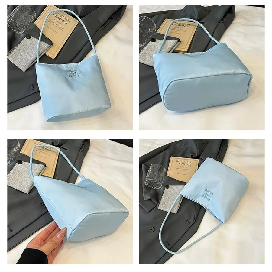 Sac carré brodé, sac seau en nylon tendance de style japonais, nouveau sac seau pour le printemps/été