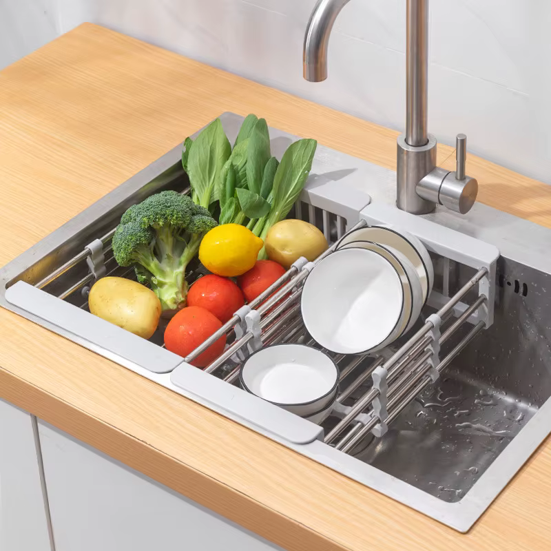 Égouttoir de cuisine télescopique en acier inoxydable pour évier, support à ustensiles, égouttoir à fruits et légumes, accessoire de cuisine domestique