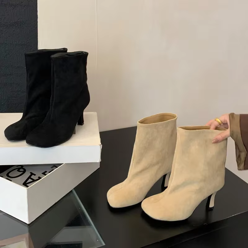 Femmes bottines haute qualité bout rond concis talons fins chaussures automne hiver Chelsea court Botas Mujer