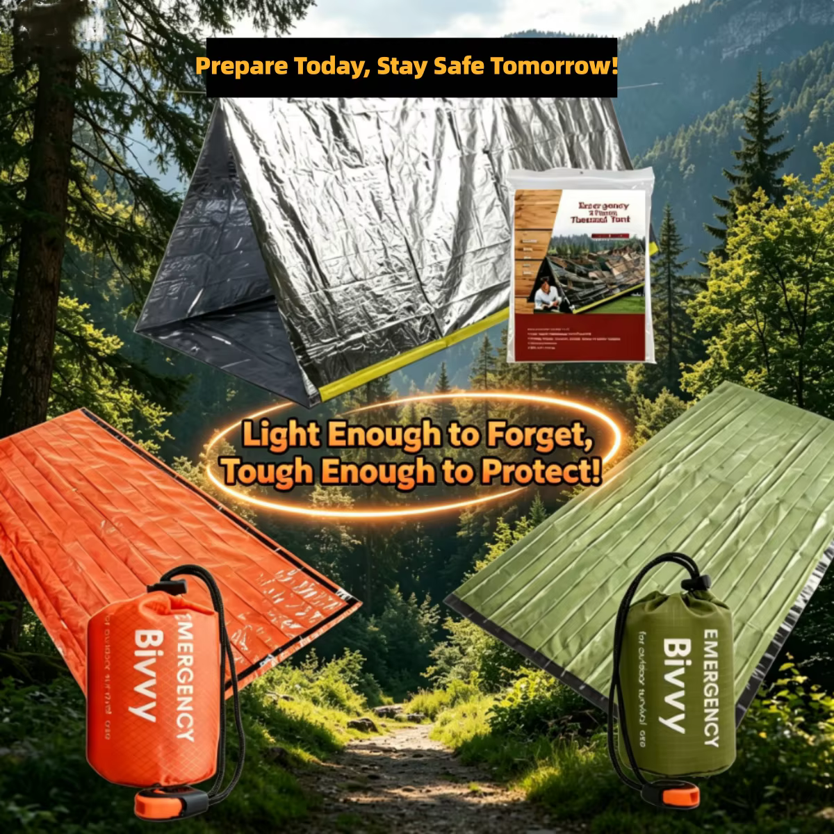 Tente thermique compacte d'urgence et sac de bivouac – Équipement de survie à déploiement rapide pour les aventures dans le désert et les randonnées d'une journée