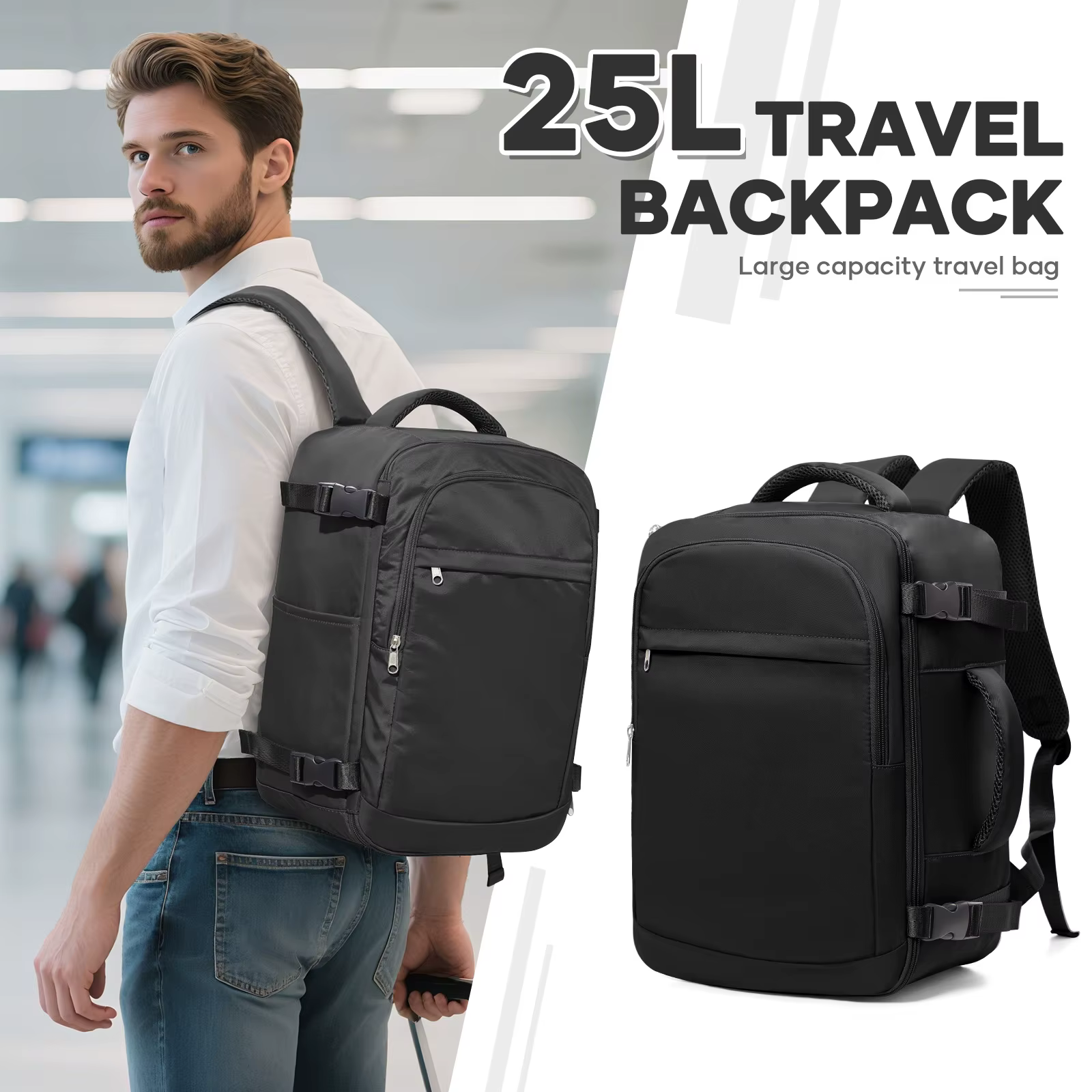 Sac à dos de voyage sous le siège Ryanair 40x20x25, sac à dos de voyage en avion, pratique pour l'extérieur, sac à dos pour ordinateur portable pour hommes, sac à main d'extérieur