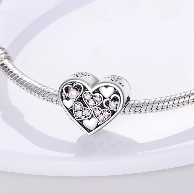 Breloques roses originales en argent Sterling 925