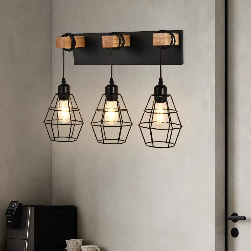 Lampe de chevet nordique créative pour chambre à coucher, applique murale personnalisée en bois massif, moderne et Simple, pour allée, balcon, lumière en fer forgé