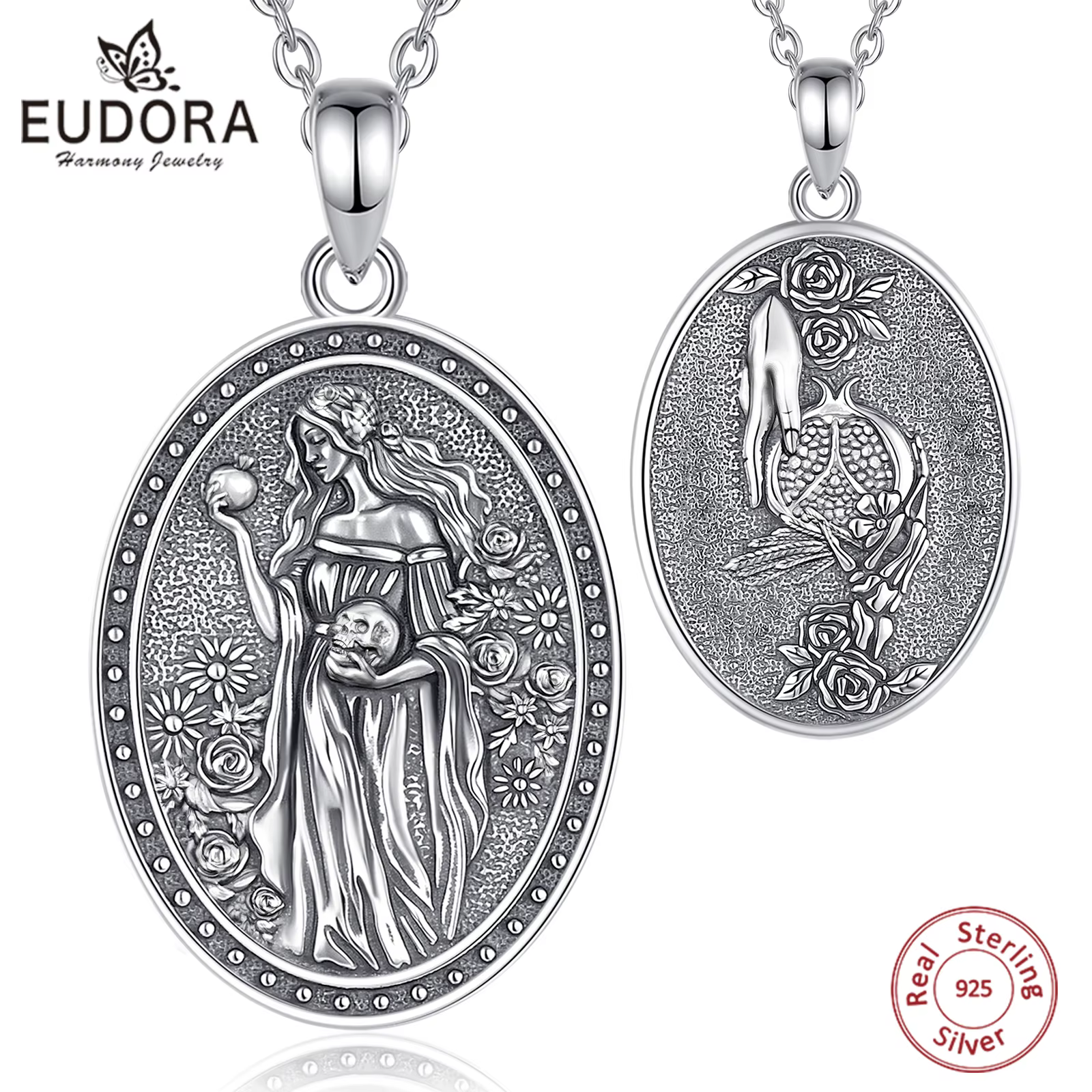 Eudora 925 argent Sterling déesse sombre Persephone collier grenade crâne pendentif mythologie grecque Wicca bijoux femmes cadeau