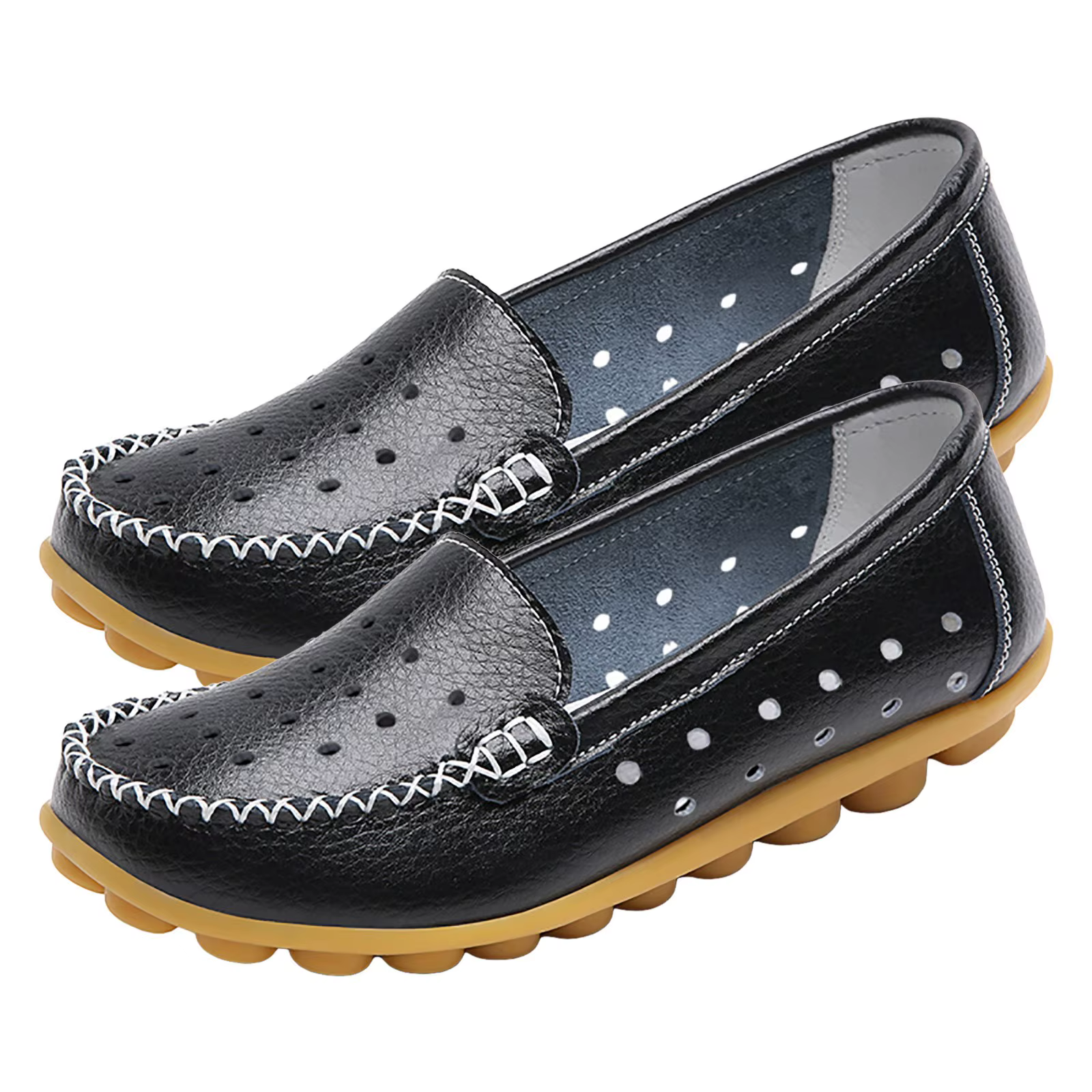 Mocassins Confortables Respirants en Cuir Ajourés, Chaussures Légères à Enfiler, Basses, Grande Taille 46, pour Femme
