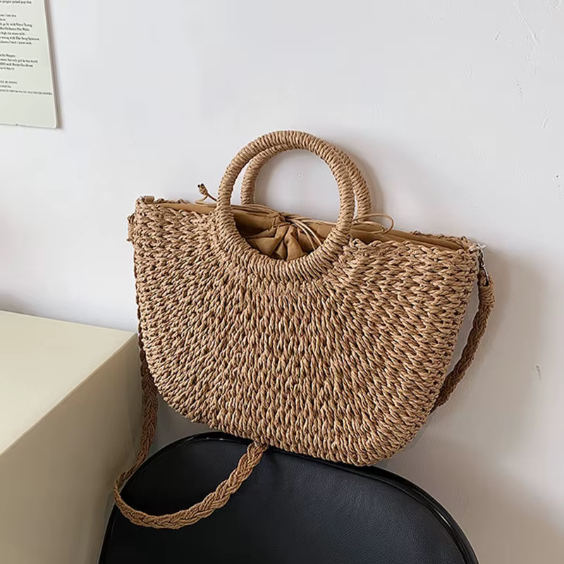 Sacs à main tissés en paille pour femmes, sac de plage de bord de mer de voyage fait à la main, sac seau à poignée d'été, fourre-tout de Shopping, panier Bolsa