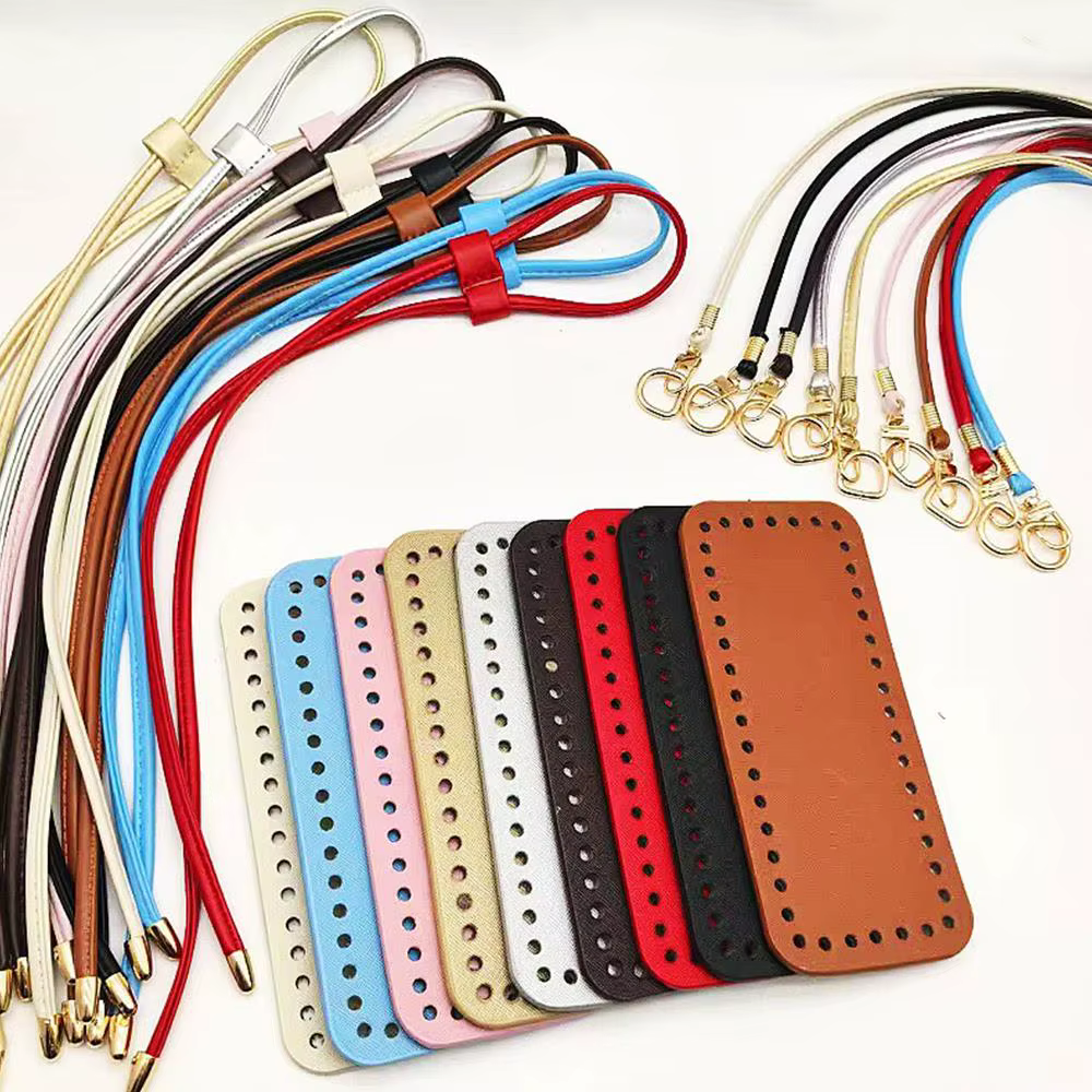 3 pièces bricolage en cuir PU Crochet sac accessoires à la main cordon pièces tissé sac ensemble couleur unie sac Base inférieure sac sangle poignée