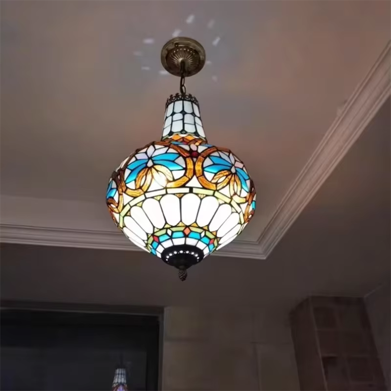 Lampe suspendue de Style Tiffany, vitrail Vintage méditerranéen, lampe de luxe, salon romantique, décoration de Restaurant