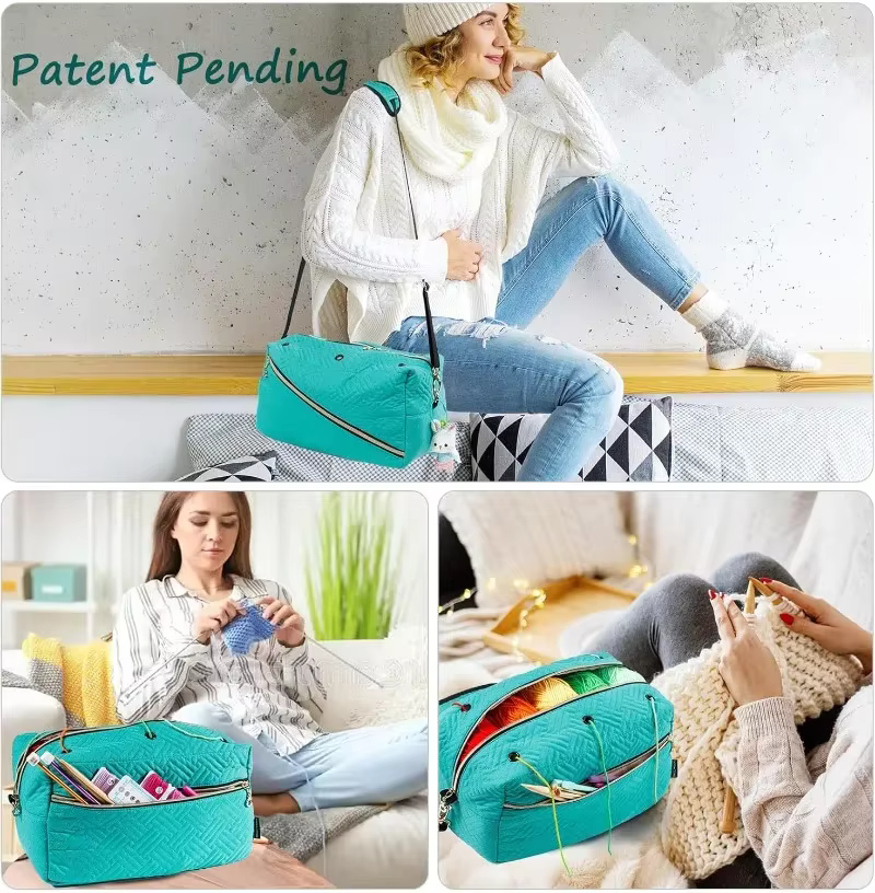 Organisateur de sac à crochet, sac de rangement pour fil à tricoter, porte-accessoires de crochet, aiguilles à tricoter, cadeaux pour le crochet et le tricot