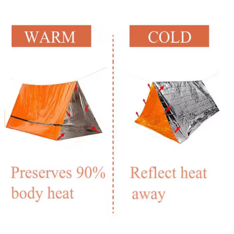 Tente de survie d'urgence en Mylar imperméable et réutilisable pour deux personnes