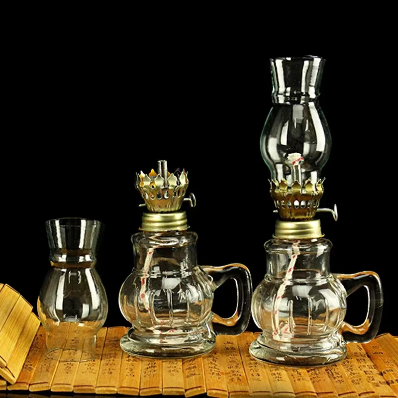 1 lampe à pétrole rétro coupe-vent en verre avec poignée pour éclairage d'urgence intérieur et décoration de la maison