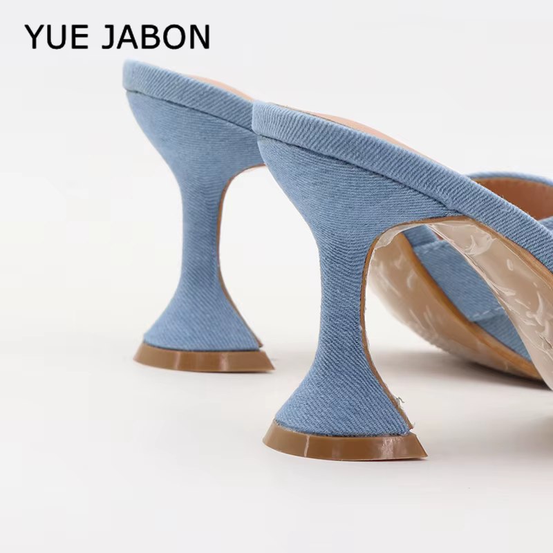 Chaussures décontractées pour femmes bleues, tendance été 2026, mules en jean à bout carré, couleur unie, à talons épais, faciles à enfiler