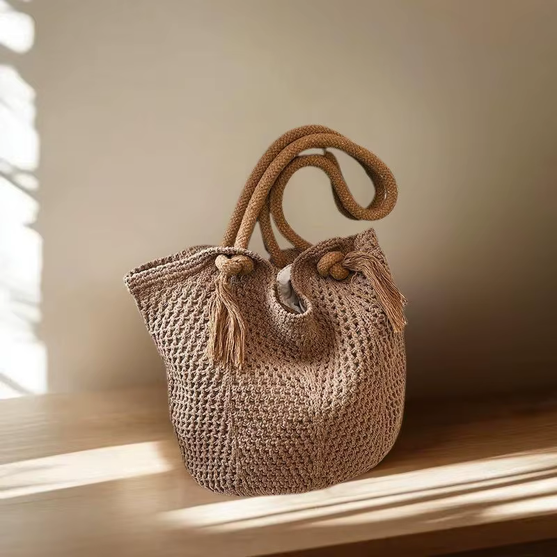 Sacs à bandoulière pour femmes, fourre-tout tricoté décontracté, fourre-tout fait à la main, grande capacité, sac creux d'été
