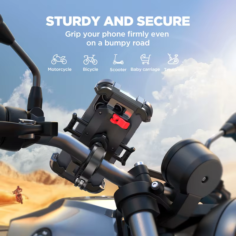 Support de téléphone pour moto Joyroom, support de téléphone pour vélo amélioré, support de téléphone ultra-stable pour guidon de vélo, pince pour téléphone portable pour scooter