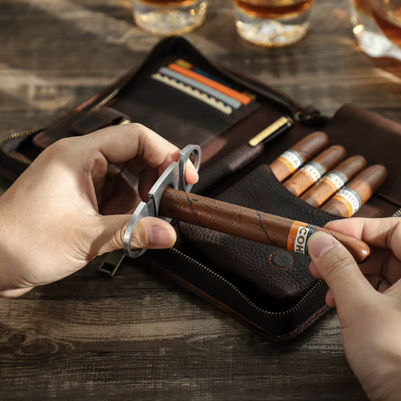 Sac à cigares Portable en cuir véritable, étui de rangement de cigares de voyage multifonction