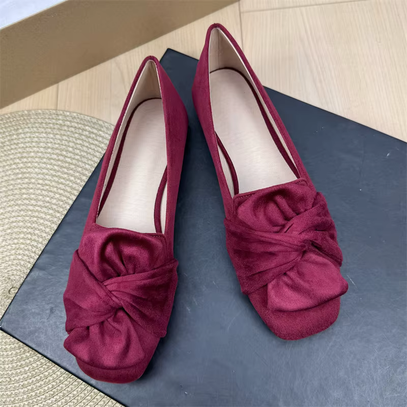 Nouvelles Chaussures Plates Décontractées Confortables à Bout Carré en Daim avec Nœud pour Femme, Modèle Printemps 2026 – Mocassins Quotidiens pour le Bureau, Grandes Tailles
