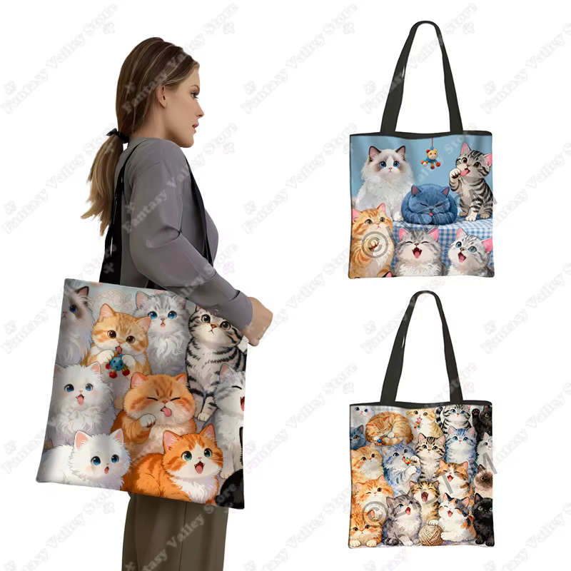 Mignon aquarelle peinture chats imprimer sacs à provisions Kawaii Ragdoll britannique Shorthair chat fourre-tout sac femmes sac à main Shopper sac