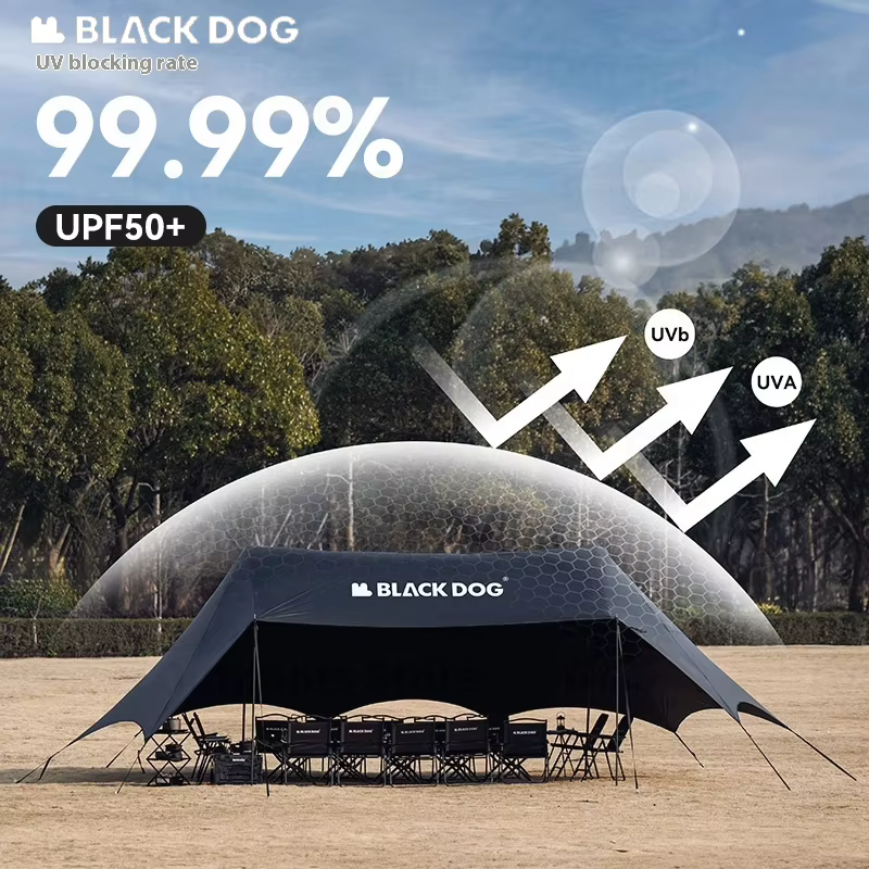 Tente auvent BLACKDOG grand espace, revêtement noir, protection solaire, imperméable, abri solaire, équipement de camping, auvent de fête pour l'extérieur