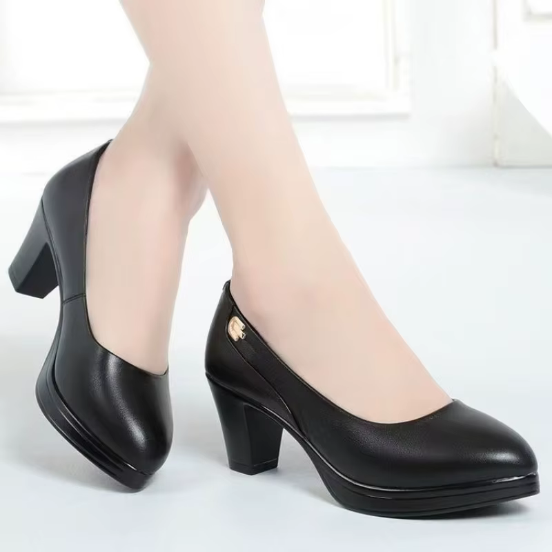 Chaussures de travail confortables pour femmes, escarpins de bureau à talons épais, bout pointu, talon haut, style minimaliste, chaussures de marche pour trajets quotidiens, grandes tailles