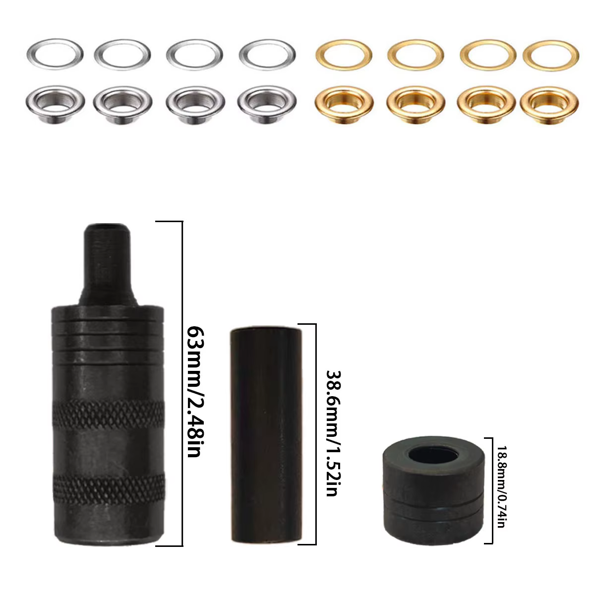 Kit d'outils pour œillets 10/12mm, 100 pièces, avec poinçon et rondelles, œillets dorés et argentés, sac de rangement pour bâches, tentes en cuir et toiles