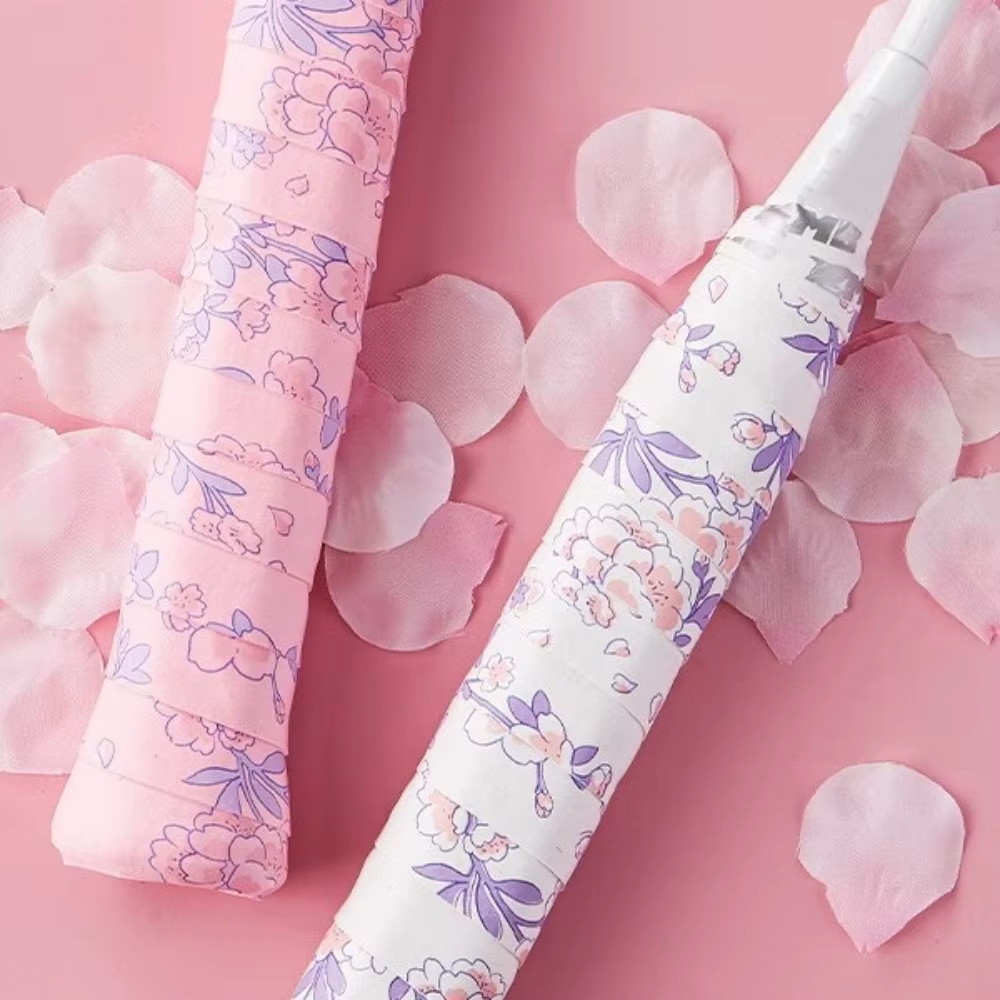Bande antidérapante pour poignée de Badminton, 2 pièces, absorbant les chocs, Absorption de la sueur, bandeau pour raquette, motif Sakura, surgrips de Tennis