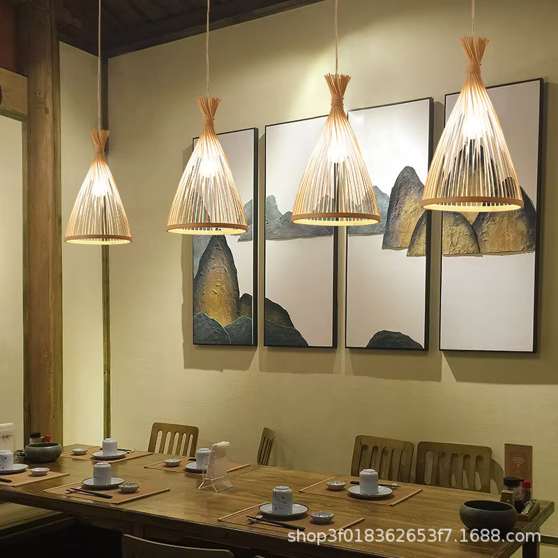 Le plus récent bambou suspension lampe plafonniers rotin osier Lustre tricoté à la main tressage suspendu maison salle à manger tressé intérieur décor chaud