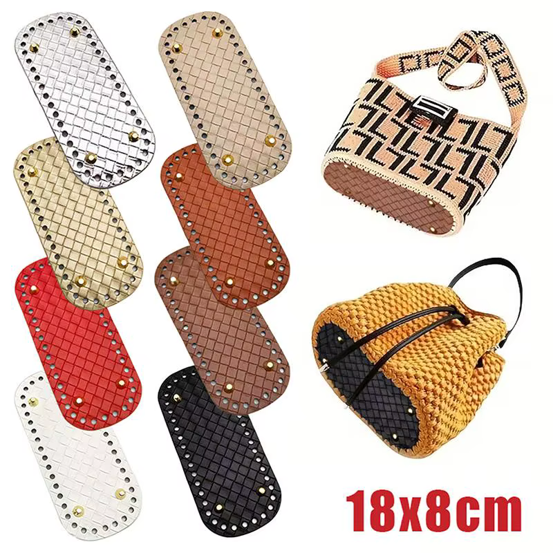 Base de sac en cuir faite à la main 18x8cm avec motif tressé, accessoires pour sacs DIY tricotés ou au crochet