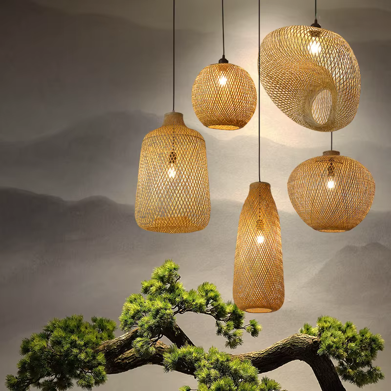 2025 plus récent bambou lampes suspendues plafonniers rotin osier Lustre tricoté à la main tressage suspendu maison salle à manger tressé décor chaud