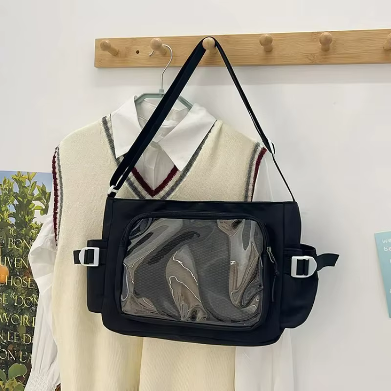 Sac à bandoulière Y2k Ulzzang Ita, polyvalent au quotidien, asymétrique épaule dénudée, sac d'école Harajuku pour filles, grande capacité, Itabag décontracté