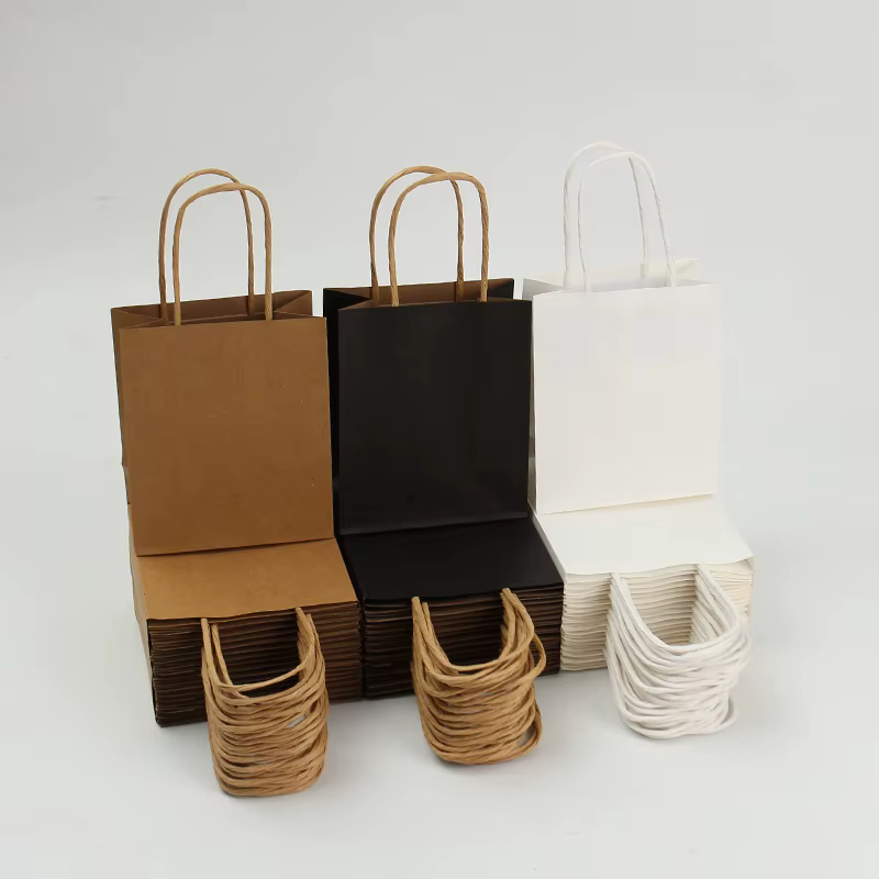 Mini sacs en papier kraft avec poignées, petite taille marron/blanc/noir - Vente en gros pour l'épicerie, le commerce de détail, les cadeaux de fête, la présentation de bijoux