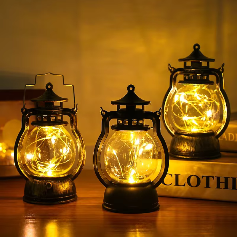 Lampe à huile LED Vintage Portable, alimentée par batterie, lanterne suspendue pour l'intérieur et l'extérieur, décoration Festive de noël