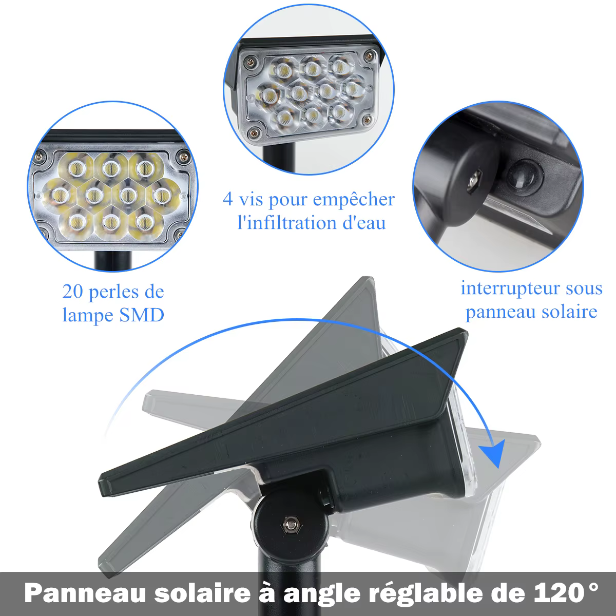 Projecteur solaire réglable conforme à la norme IP65