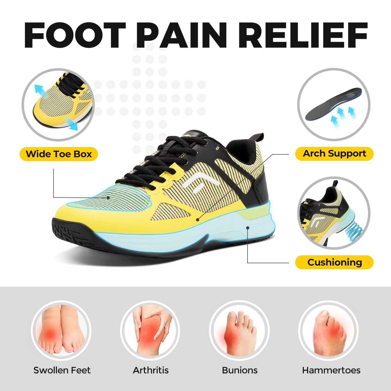 FitVille – chaussures de Pickleball larges pour hommes, baskets de Tennis pour terrain complet avec Support d'arc, chaussures de sport légères et antidérapantes